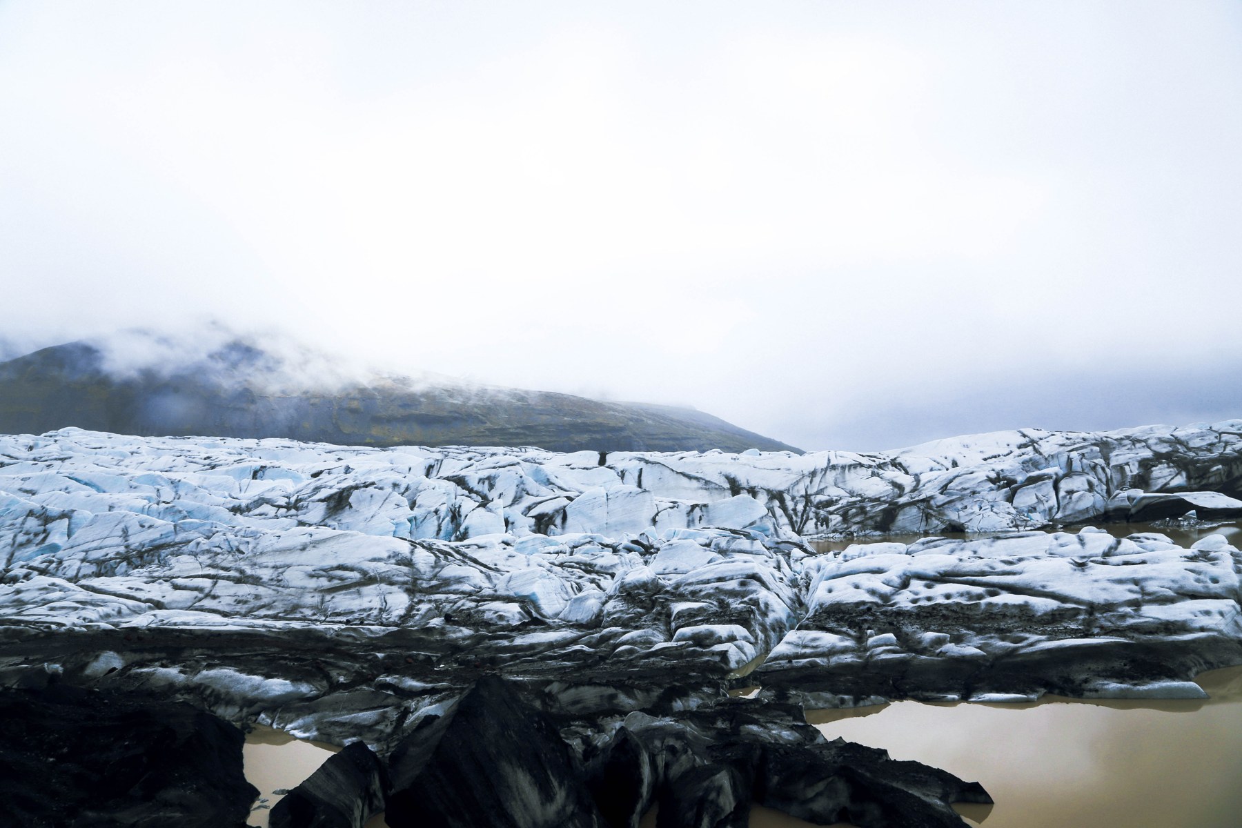 Crevasses and ice ridges on a glacier in the Skaftafell area